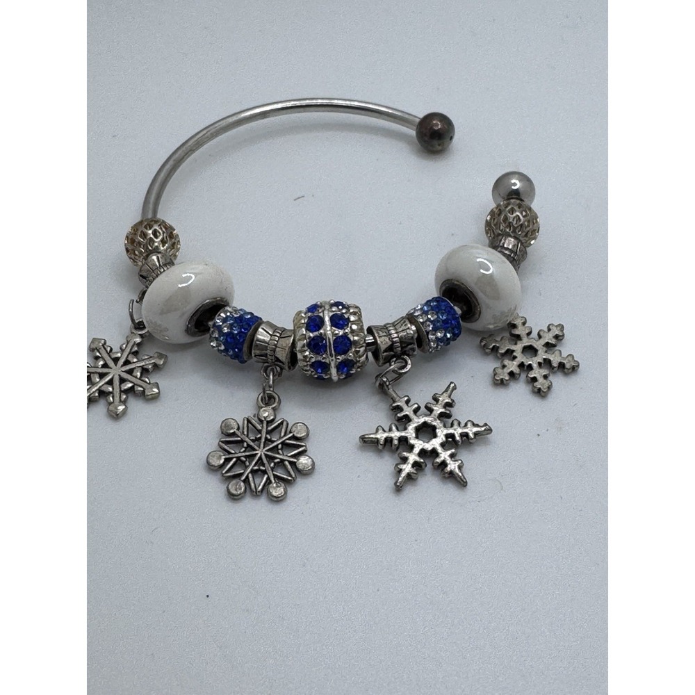 Pair of Bracelets Silver Snowflake Charm Bracelet and Red Reindeer‎ Charm